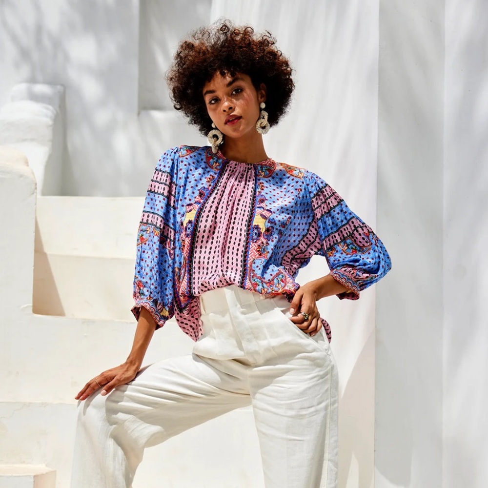 Anthropologie Bhanuni by Jyoti Size Medium Emilia Beaded Peasant Blouse NWT
